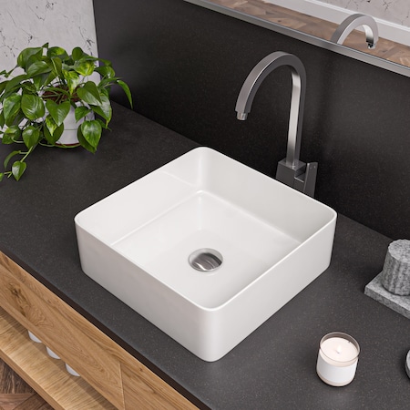 Alfi Brand ALFI brand ABC903-W White 16" Modern Square Above Mount Ceramic Sink ABC903-W